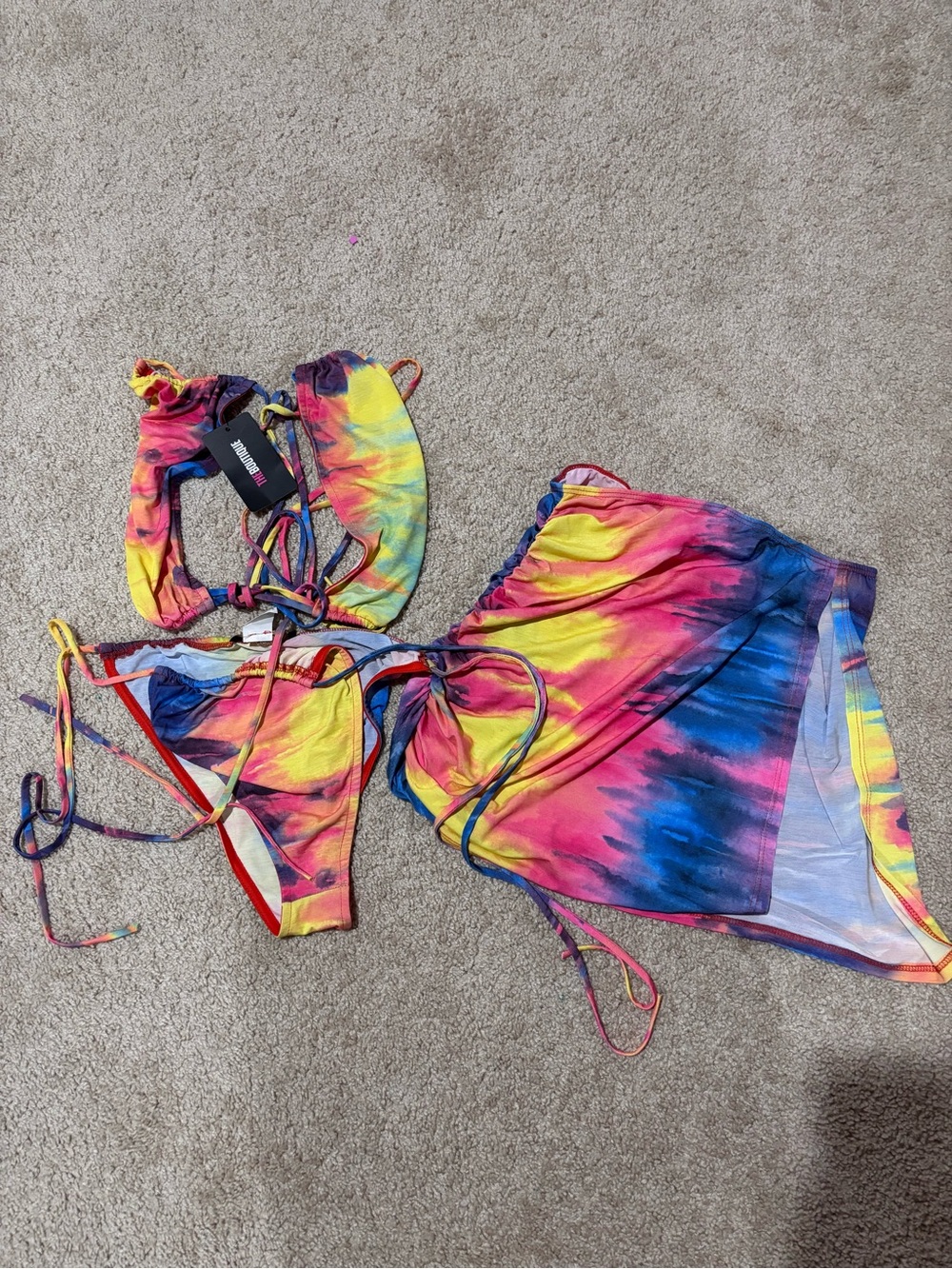 cameo Tie-Dye Multi-Color Bikini Set with Sarong